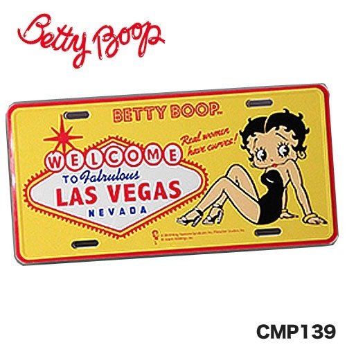 ベティブープコマーシャルプレート　ナンバープレート風看板プレート　Betty Boop CMP-5 Welcomeラスベガス看板　H15×W30cm　 アメリカン雑貨　インテリア雑貨