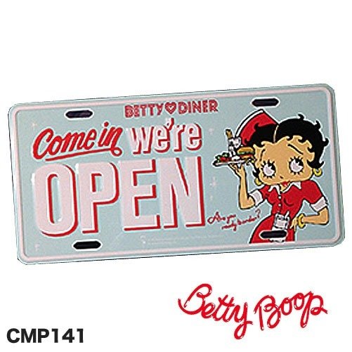 ベティブープコマーシャルプレート　ナンバープレート風看板プレート　ダイナーBetty Boop CMP-008 　OPEN看板　H15×W30cm　 アメリカン雑貨　インテリア雑貨