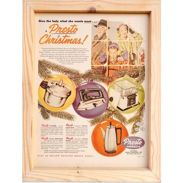 クリスマスポスター木製フレーム ビンテージポスター50's PrestoChristmas クリスマスインテリア ガレージインテリア ギフト 輸入品  1点もの Toy's雑貨SUZUYA