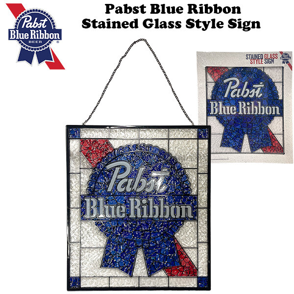 PABST BLUE RIBBON ステンドグラス スタイル プラスチックサイン【パブスト ブルーリボン】