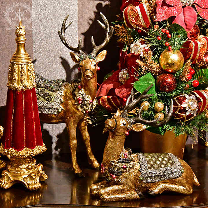 トナカイ置物　スタンディングゴールドトナカイオブジェ　クリスマスインテリア　クリスマスギフト